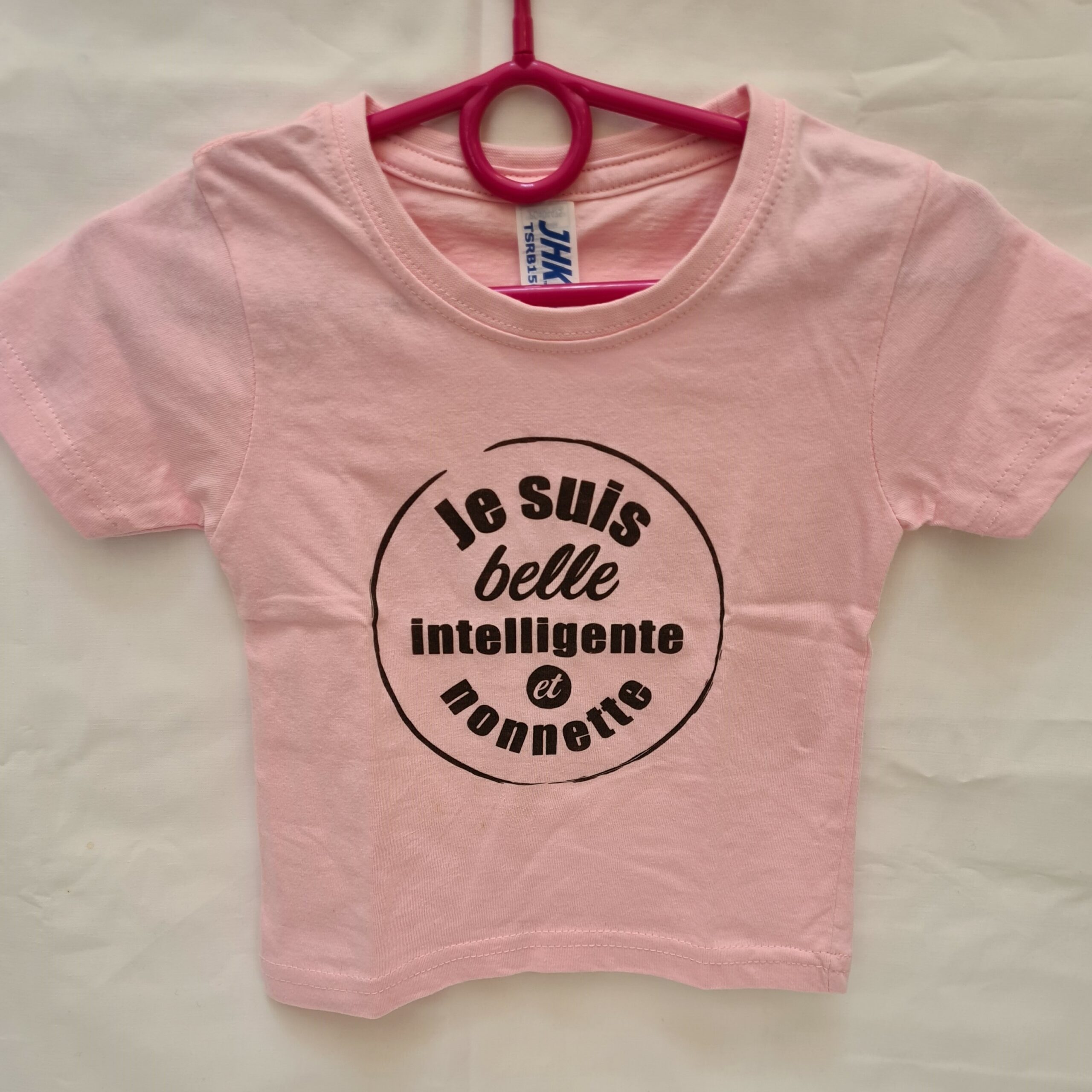 Tee-shirt enfant “Belle intelligente et nonette”  rose – taille 0